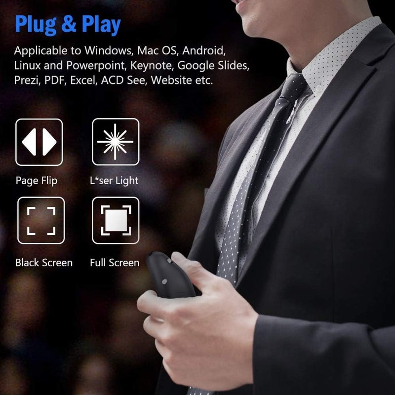 DinoFire Presentation Clicker Wireless Presenter Remote Clicker For Powerpoint Presentation Remote, Rf 2.4Ghz Usb Presentation Clicker Ppt Powerpoint Clicker For Mac, Keynote, Computer, Laptop - Image 2