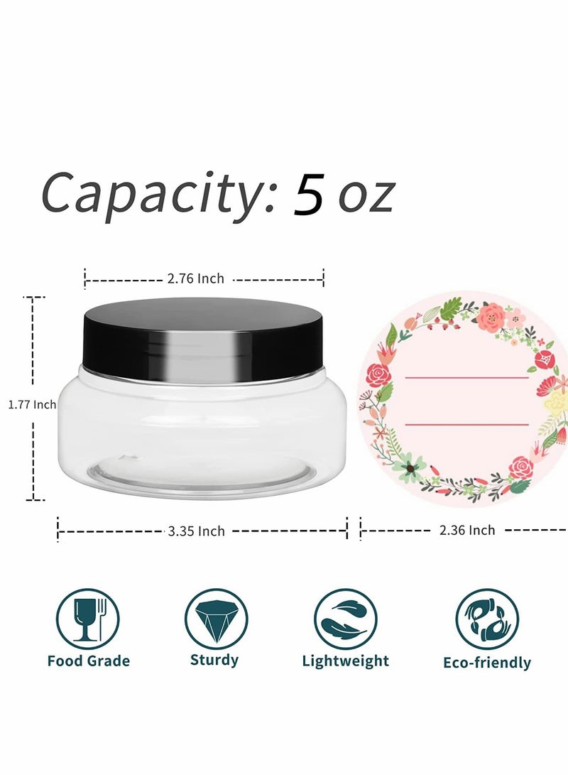 KASTWAVE 5 oz Plastic Jars with Lids and Labels Clear Refillable Round Plastic Containers Empty Cosmetic Containers for Creams, Lotions, Body Scrub, Body Butter (12 Pack) - Image 2