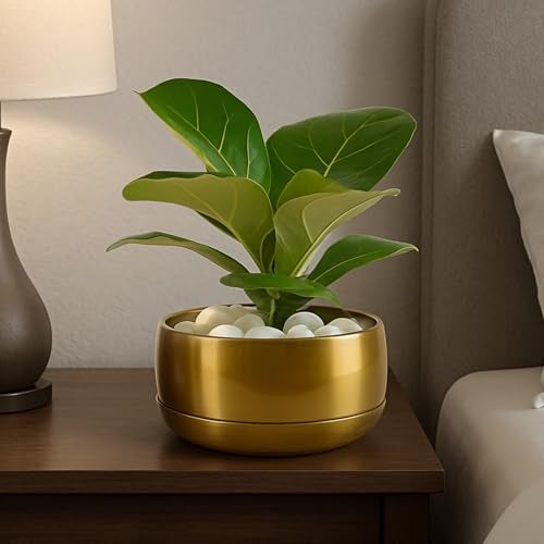 CINAGRO Metal Planter Pot for Indoor Plants, Round Decorative Flower Pot, Rust-Resistant, Modern Plant Holder for Home, Balcony, Office (13.97 x 7.62 cm, Pulse Nest - Gold) - Image 1