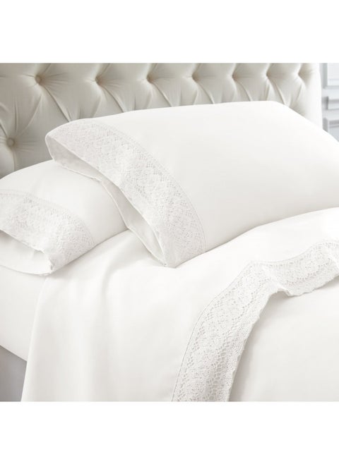 Modern Threads Soft Microfiber Crochet Lace Sheets - Luxurious Microfiber Bed Sheets - Includes Flat Sheet, Fitted Sheet with Deep Pockets, & Pillowcases White King