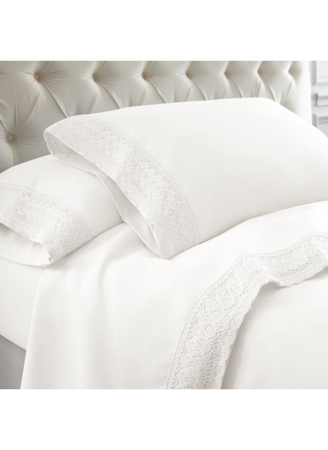 Modern Threads Modern Threads Soft Microfiber Crochet Lace Sheets - Luxurious Microfiber Bed Sheets - Includes Flat Sheet, Fitted Sheet with Deep Pockets, & Pillowcases White King 