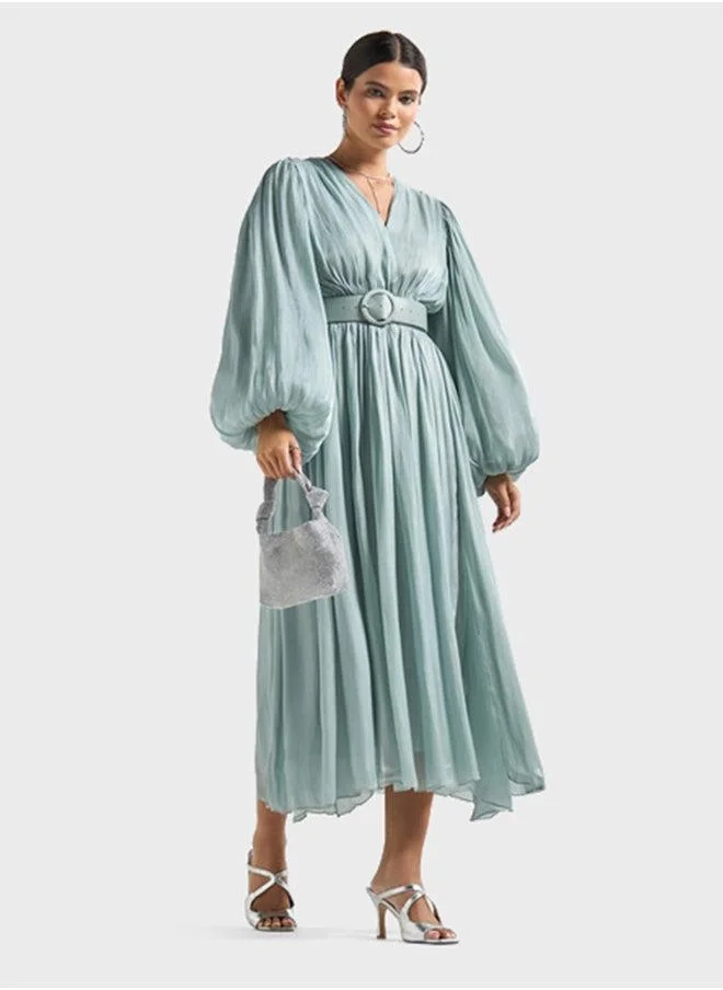 Splash FAV Textured Belted V-Neck Dress