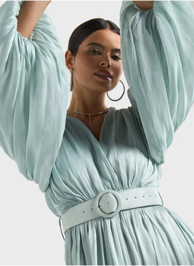 Splash FAV Textured Belted V-Neck Dress