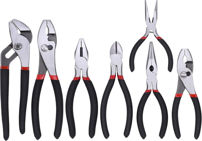 FASTPRO 7-piece Utility Pliers Set, Includes Slip Joint, Long Nose, Diagonal, Groove Joint, Linesman, and Mini Long Nose Pliers, Dipped Handle - Image 1