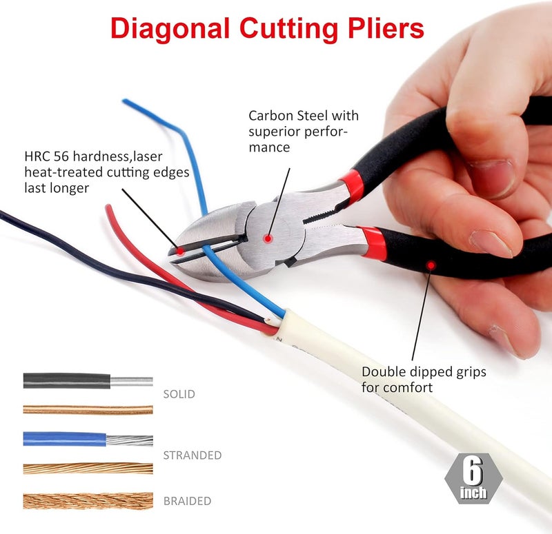 FASTPRO 7-piece Utility Pliers Set, Includes Slip Joint, Long Nose, Diagonal, Groove Joint, Linesman, and Mini Long Nose Pliers, Dipped Handle - Image 4