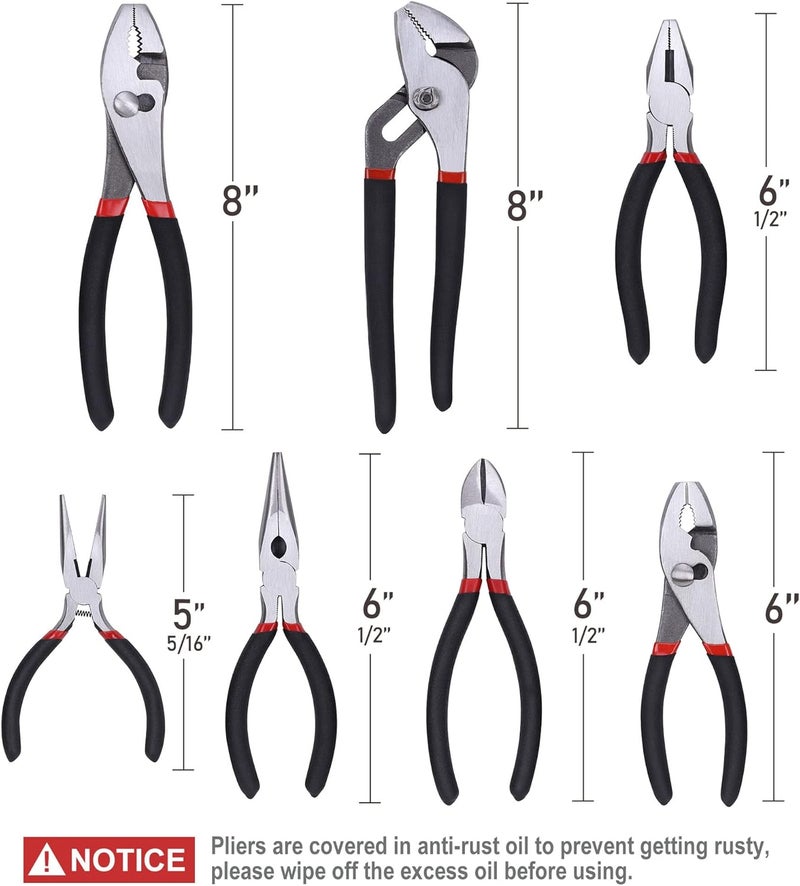 FASTPRO 7-piece Utility Pliers Set, Includes Slip Joint, Long Nose, Diagonal, Groove Joint, Linesman, and Mini Long Nose Pliers, Dipped Handle - Image 2