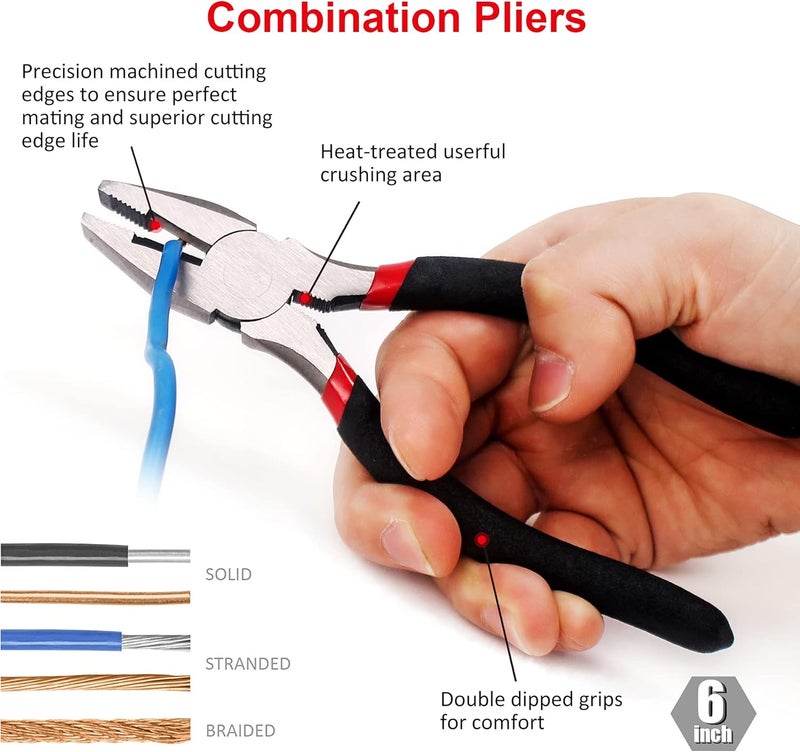 FASTPRO 7-piece Utility Pliers Set, Includes Slip Joint, Long Nose, Diagonal, Groove Joint, Linesman, and Mini Long Nose Pliers, Dipped Handle - Image 3