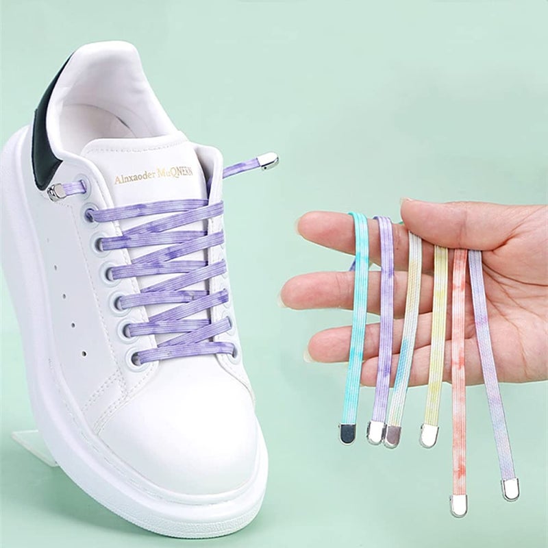 nikwesm Magnetic No Tie Elastic Shoe Laces for Kids Adults, No screw, One Size Fits All (tie-dye purple) - Image 5