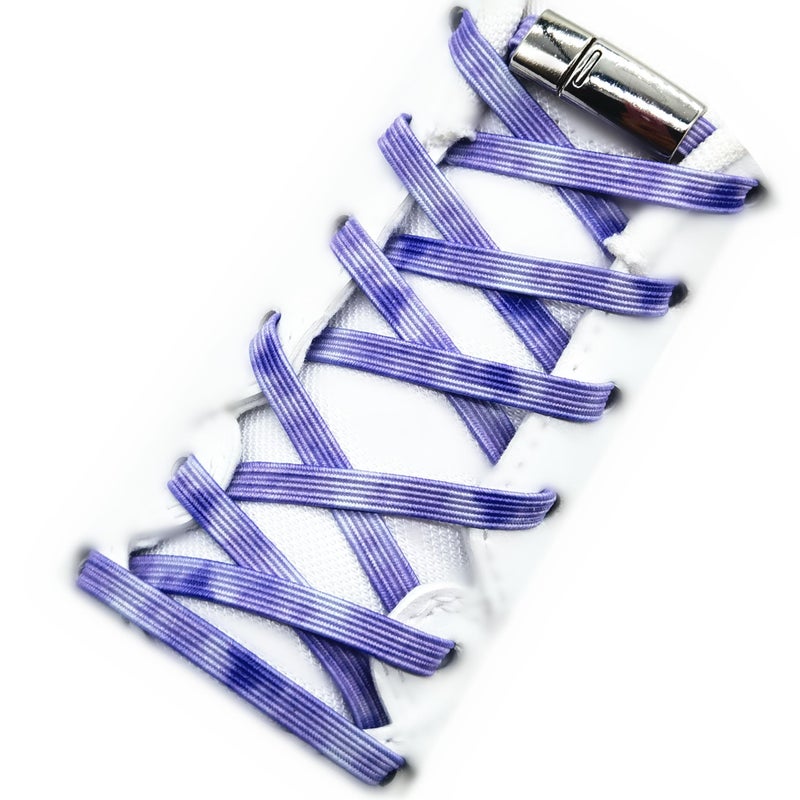 nikwesm Magnetic No Tie Elastic Shoe Laces for Kids Adults, No screw, One Size Fits All (tie-dye purple) - Image 1