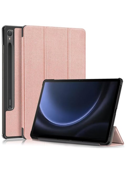 حافظة متوافقة مع جهاز Galaxy Tab S9 FE 2023 مقاس 11 بوصة (SM-X510 X516) حافظة ذكية قابلة للطي ثلاثية، غطاء خلفي صلب من البولي كربونات مع حامل وزوايا رؤية متعددة (ذهبي وردي)