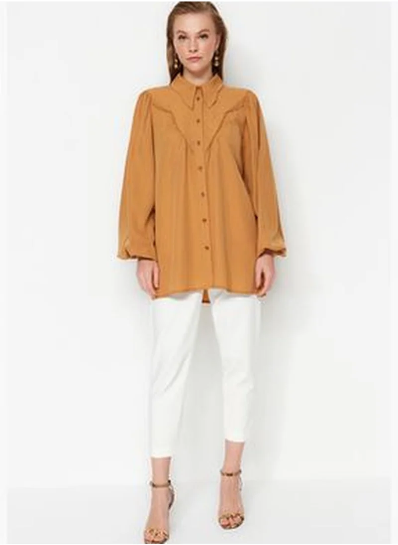 trendyol Camel Collar Detailed Woven Shirt TCTAW24TG00020