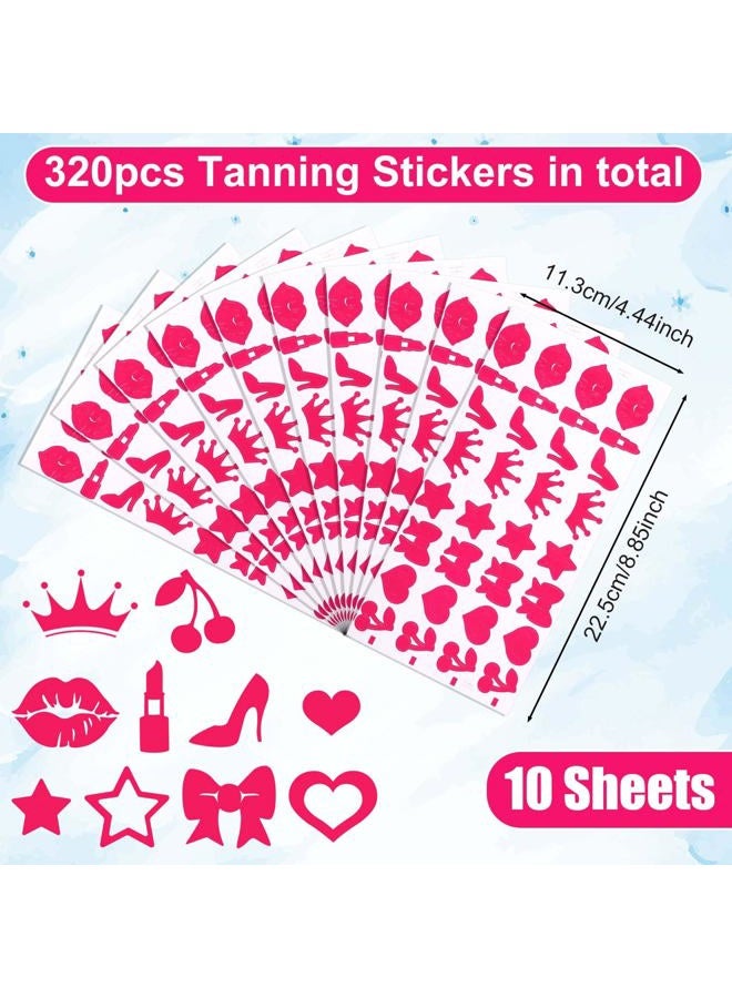 XIHIRCD 320pcs Tanning Stickers, Cute Sunbathing Stickers Self Adhesive Tanning Heart Lips Bow Star Cherry Sunbed Stickers for Body Summer Beach (8 Styles) - Image 2