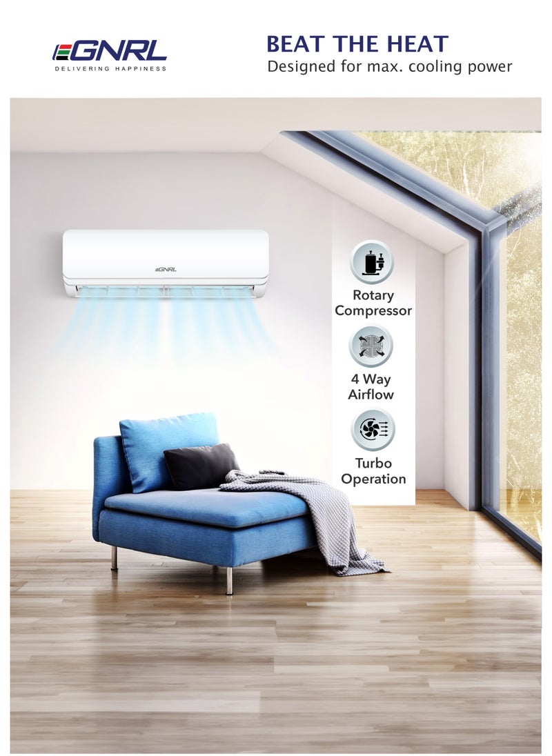EGNRL - 24000 BTU T3 Rotary Split AC R410a, EG24TN, 2025 New Series Model,Turbo Efficient Compressor, Auto Restart & Smart Function, Remote Included 2 Ton White - Image 1