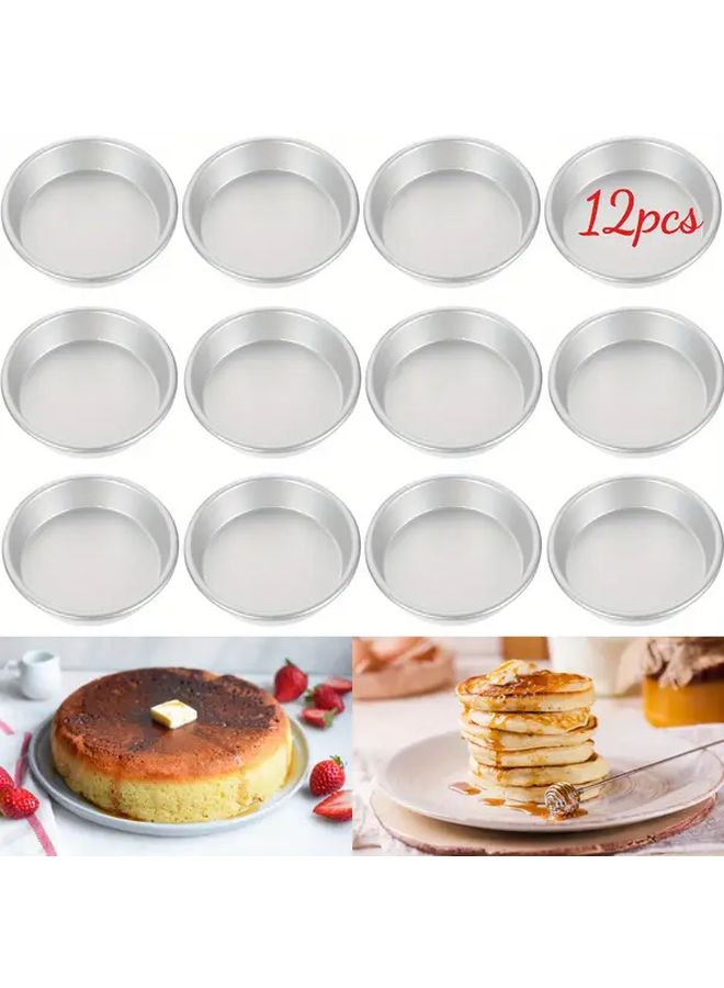 12pcs Non Stick Aluminum Mini Cake Molds Round Baking Trays For Egg Tarts Desserts - Image 1