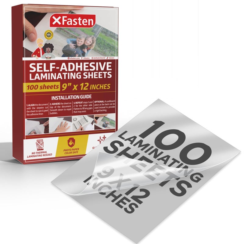 XFasten Self-Adhesive Laminating Sheets, 9 x 12 Inches (100-Pack)