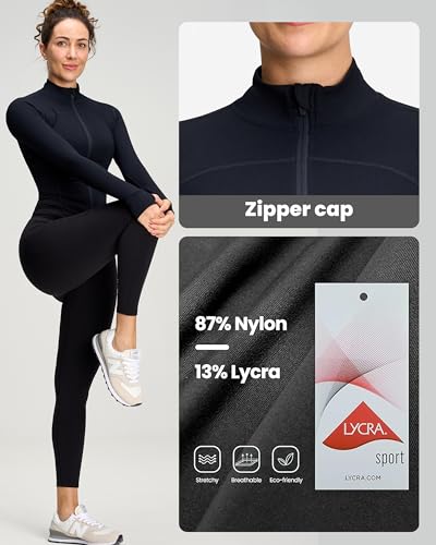 colorskin Women's Lightweight Zip Up Workout Jackets Yoga Cropped Running Gym Track Athletic Jacket with Thumb Holes(Black,Medium) - Image 5