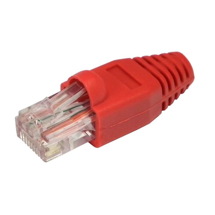 RIVER FOX ® THE PUJARA Red Boot Cat5E Cat6 With Rj45 Connector Plugs Ethernet Network Cable Socket Boots Caps RJ45 Connector Silicone Cap (Red BOOT + RJ45)(Pack of 25) - Image 1