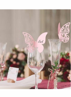 Excefore Butterfly Cup Cards, 100Pcs Butterfly Wedding Name Place Cards Hollow Cup Guest Name Number Card for Wedding Engagement Party Favour Table Number Decor Goblets Top Decoration, Pink and White  - Image 2