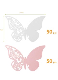 Excefore Butterfly Cup Cards, 100Pcs Butterfly Wedding Name Place Cards Hollow Cup Guest Name Number Card for Wedding Engagement Party Favour Table Number Decor Goblets Top Decoration, Pink and White  - Image 3