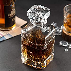 BIG CART BIG CART 1000ML Pack OF1 Crystal Clear Square Shape Decanter with Small Square Cap for Wine and Whiskey Drinking Champagne Drinking Glass Bottle Decanter wCap StopperChex Decanter - Image 2
