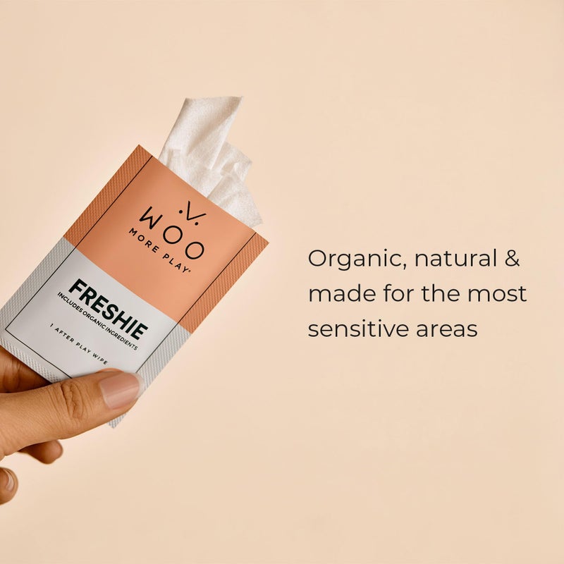 Woo More Play Freshies: All-Natural Feminine Intimacy Towelette Wipes with Coconut Water and Aloe Vera, Promotes Feminine Health & Helps Alleviate Irritation - Vegan and Cruelty Free, 20ct - Image 2