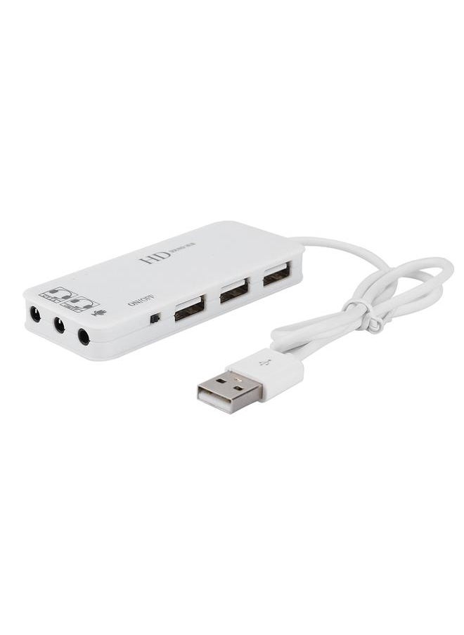Thoraya 3-Port USB HUB External 7.1 Channel Audio Sound Card Adapter Splitter (White)  - Image 2