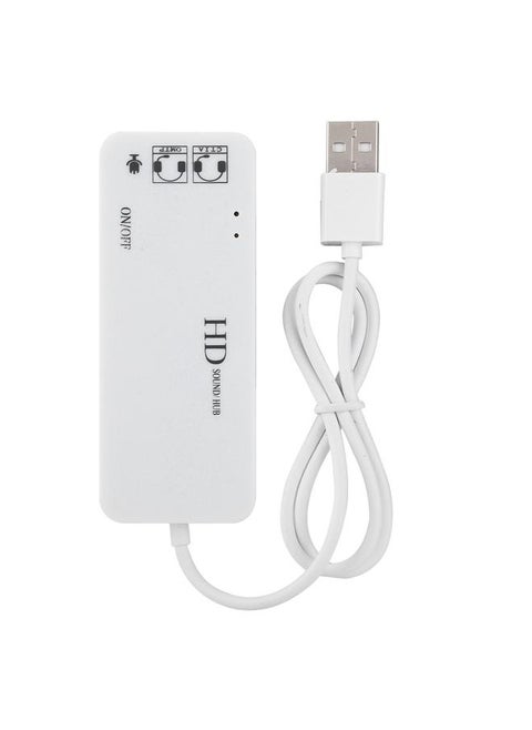 3-Port USB HUB External 7.1 Channel Audio Sound Card Adapter Splitter (White)