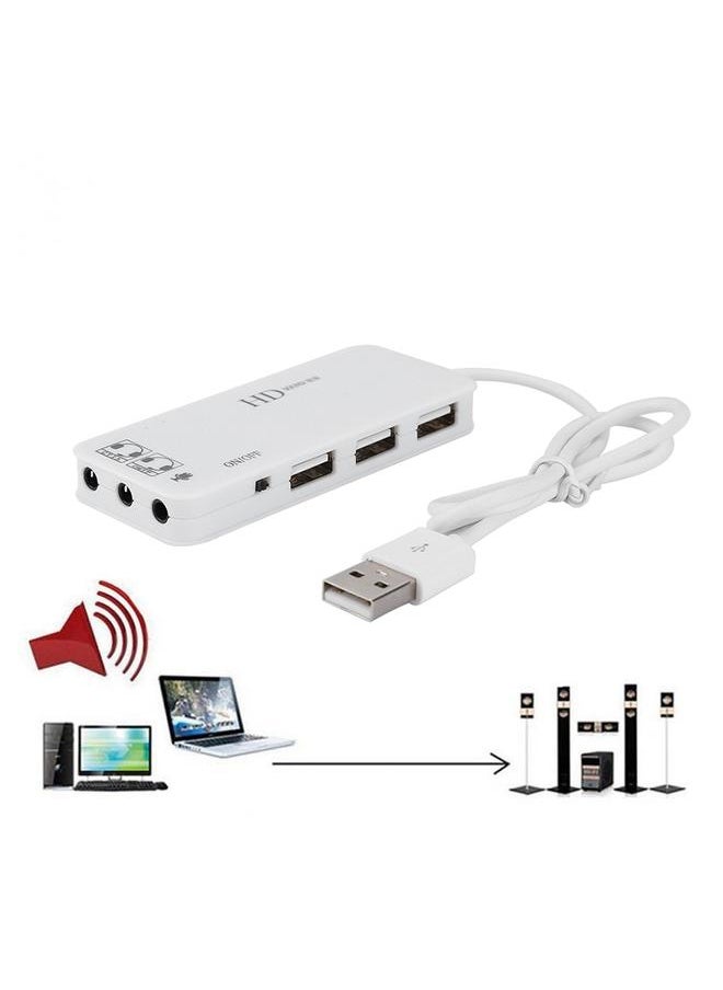 Thoraya 3-Port USB HUB External 7.1 Channel Audio Sound Card Adapter Splitter (White)  - Image 5