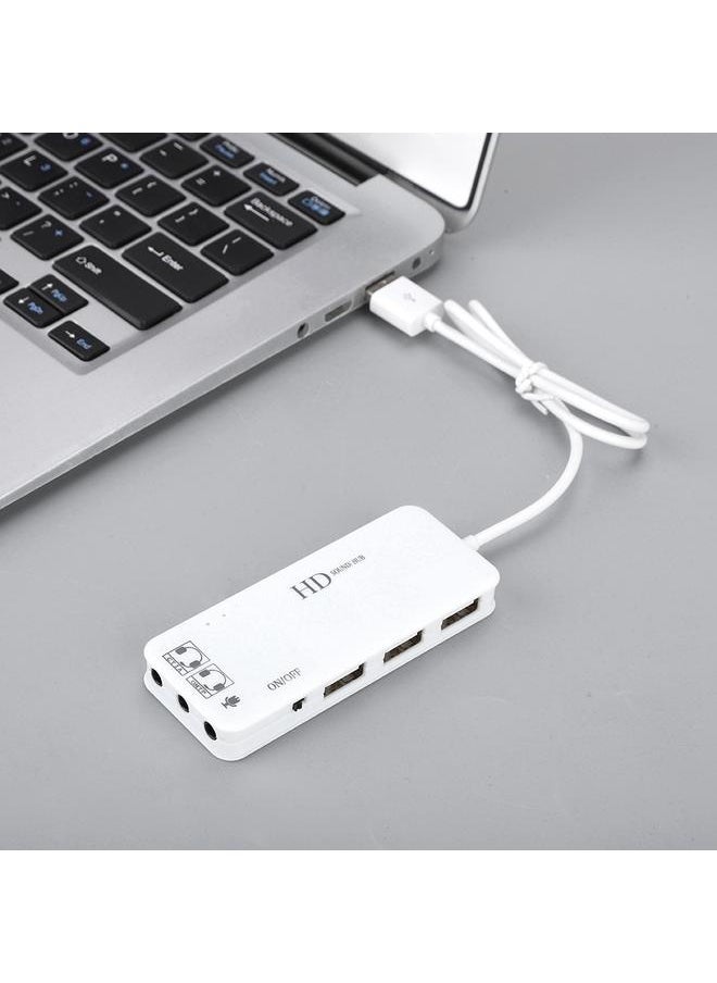 Thoraya 3-Port USB HUB External 7.1 Channel Audio Sound Card Adapter Splitter (White)  - Image 3