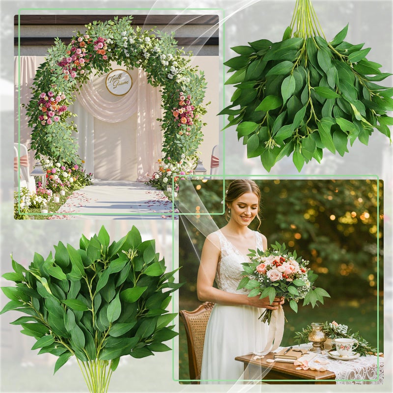 Suncalla 40 Pcs Artificial Italian Ruscus Greenery Stems 55 cm 21.6'' Fake Leaf Garland Branches Silk Greenery Leaves for DIY Wedding Arch Bouquet Vase Filler Table Centerpieces Home Decor (Green) - Image 3