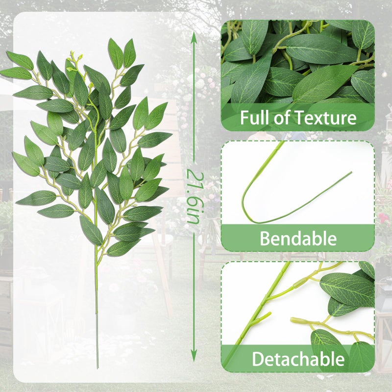 Suncalla 40 Pcs Artificial Italian Ruscus Greenery Stems 55 cm 21.6'' Fake Leaf Garland Branches Silk Greenery Leaves for DIY Wedding Arch Bouquet Vase Filler Table Centerpieces Home Decor (Green) - Image 2