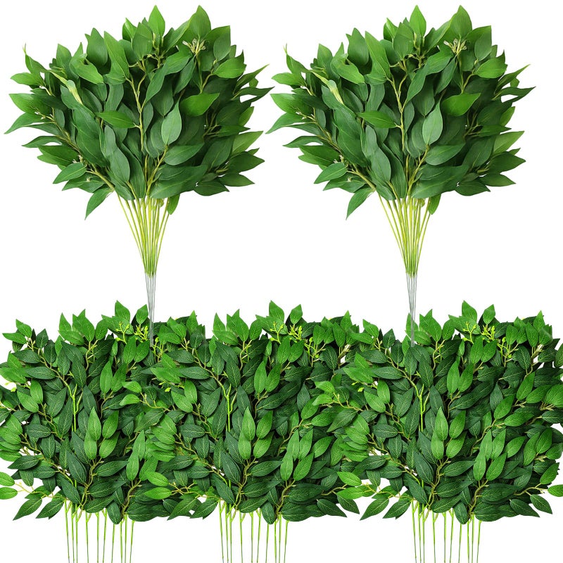 Suncalla 40 Pcs Artificial Italian Ruscus Greenery Stems 55 cm 21.6'' Fake Leaf Garland Branches Silk Greenery Leaves for DIY Wedding Arch Bouquet Vase Filler Table Centerpieces Home Decor (Green) - Image 1