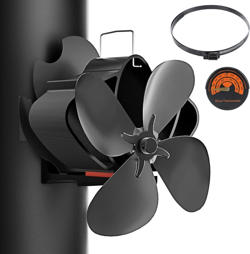 Easywave Wood Stove Fan, Magnetic Pipe Fireplace Fan, Heat Powered Fireplace Fan Non Electric, Thermal Fan for Wood/Log Burning Stove Gas Burner, Silent Motor, W/Stove Accessories Thermometer - Image 1
