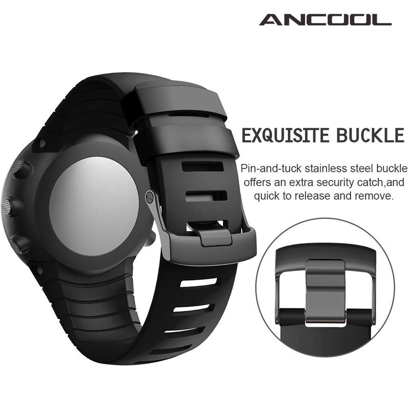 ANCOOL Compatible with Suunto Core Watch Band,Soft TPU Replacement Strap Sport Wristband Metal Clasp for Suunto Core Fitness Smart Watch-Black - Image 3