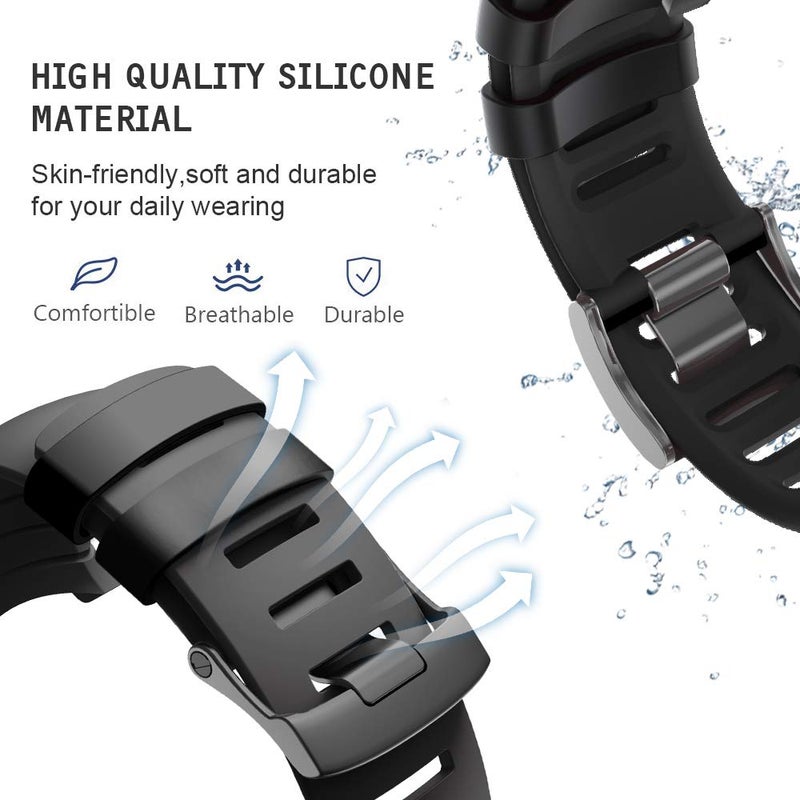 ANCOOL Compatible with Suunto Core Watch Band,Soft TPU Replacement Strap Sport Wristband Metal Clasp for Suunto Core Fitness Smart Watch-Black - Image 2