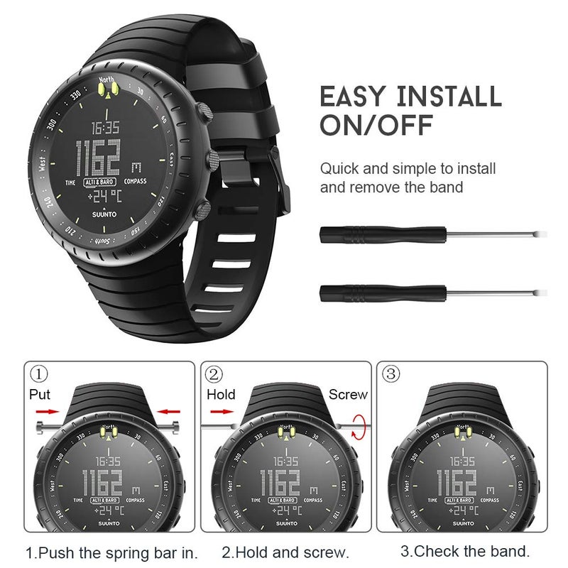 ANCOOL Compatible with Suunto Core Watch Band,Soft TPU Replacement Strap Sport Wristband Metal Clasp for Suunto Core Fitness Smart Watch-Black - Image 4