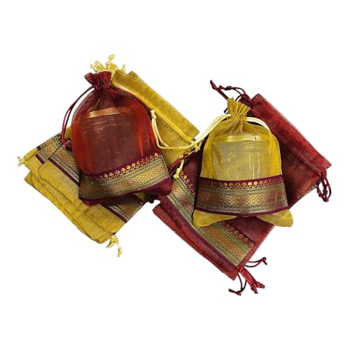 Kriwin Women's Silk Tissue Drawstring Small Size Potli Bags (18 X 12 cm; Gold and Maroon) -50 Pieces Each - Image 1
