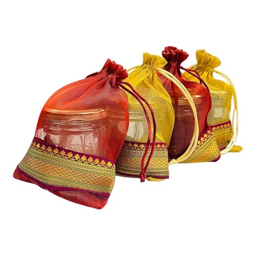 Kriwin Women's Silk Tissue Drawstring Small Size Potli Bags (18 X 12 cm; Gold and Maroon) -50 Pieces Each - Image 3