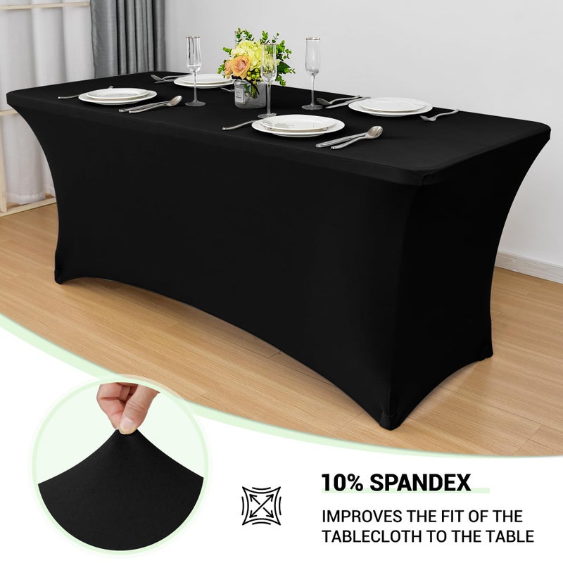Obstal 4ft Stretch Spandex Table Cover for Standard Folding Tables - Universal Rectangular Fitted Tablecloth Protector for Wedding, Banquet and Party ?Black, 48 Length x 24 Width x 30 Height Inches? - Image 2