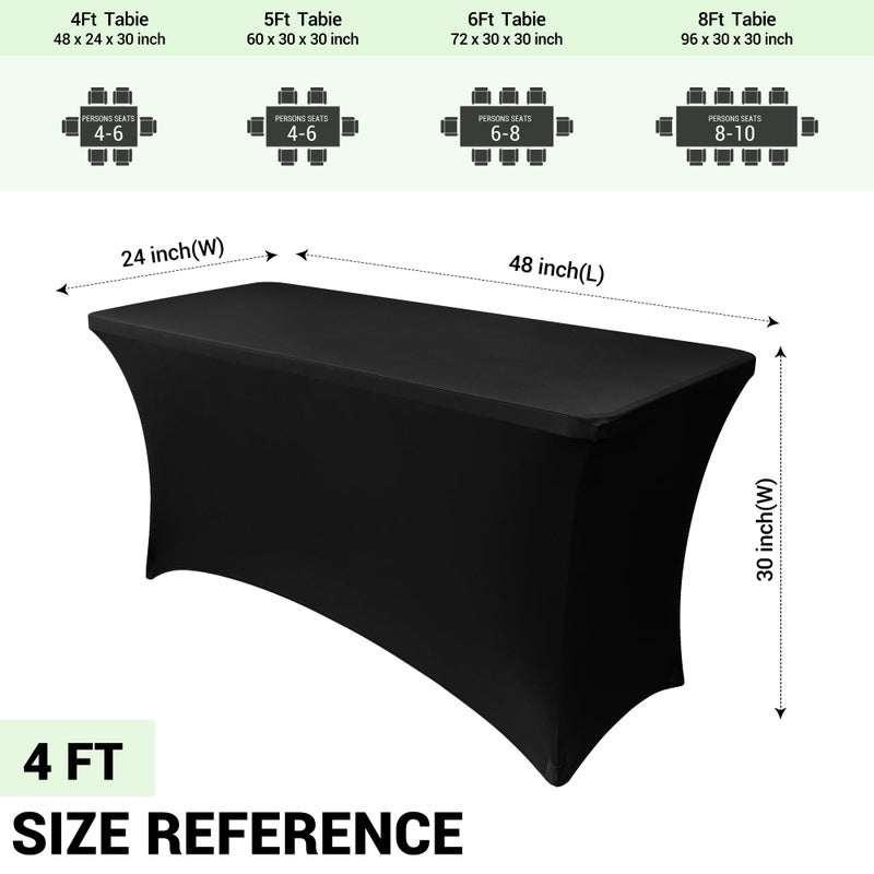 Obstal 4ft Stretch Spandex Table Cover for Standard Folding Tables - Universal Rectangular Fitted Tablecloth Protector for Wedding, Banquet and Party ?Black, 48 Length x 24 Width x 30 Height Inches? - Image 4