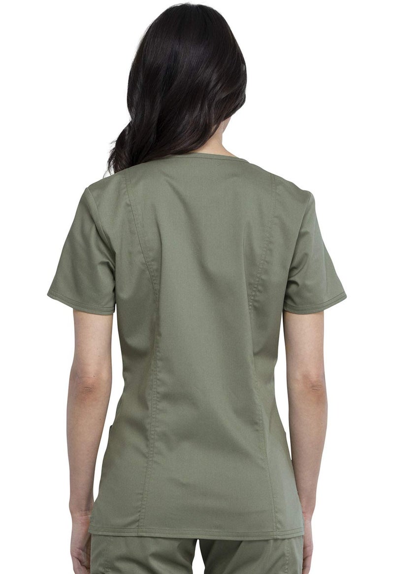 Cherokee Scrubs Top for Women Mock Wrap with 3 Pockets, Soft, 2-Way Stretch & Durable Fabric - WW610, S, Olive - Image 5