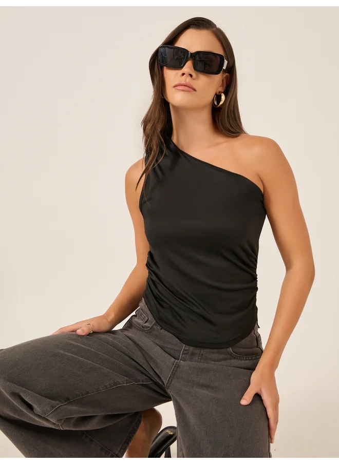 ستايلي Styli Solid One Shoulder Sleeveless Top
