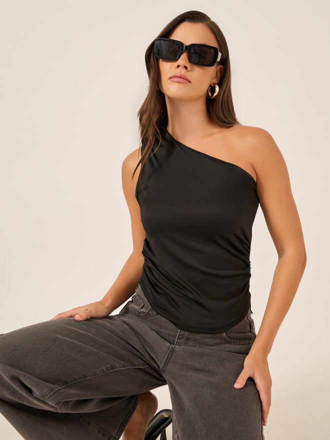 Styli Styli Solid One Shoulder Sleeveless Top  - Image 1