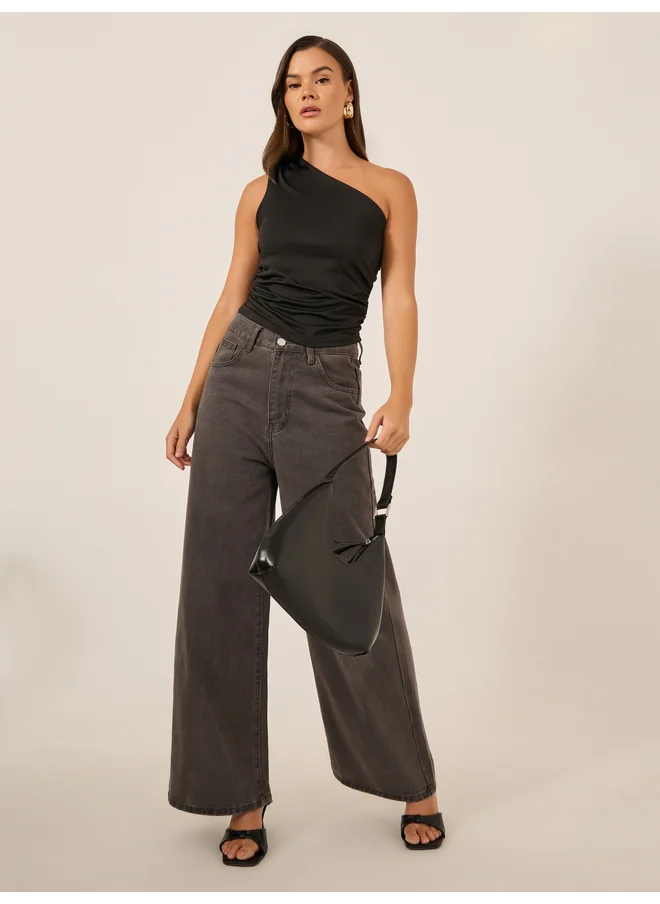 ستايلي Styli Solid One Shoulder Sleeveless Top