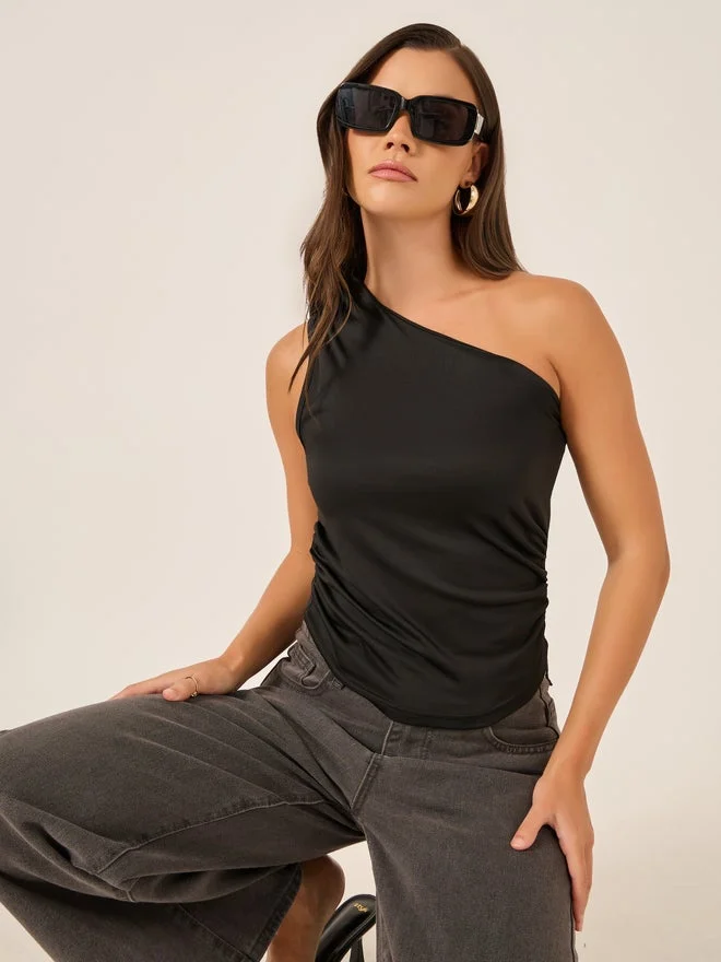 Styli Styli Solid One Shoulder Sleeveless Top