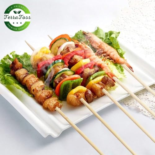 TerraToss [Pack of 120 Sticks, 8 inch, 3mm] Barbeque Skewers Sticks | Bamboo BBQ Skewer Sticks | Perfect for Grilling, Roasting & Party Treats | Ideal for Parties & Camping (120, 8 Inch) - Image 4