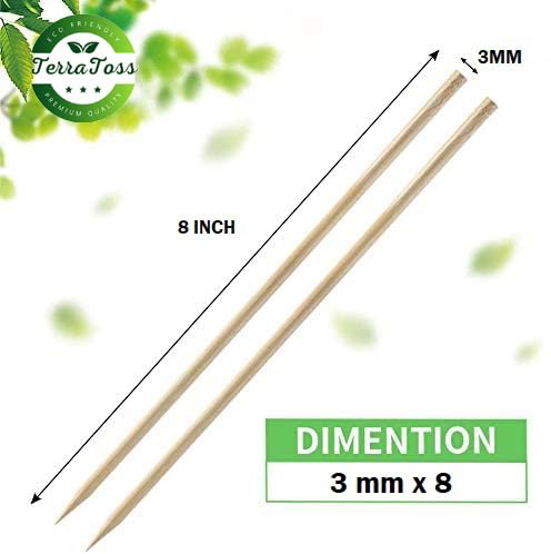 TerraToss [Pack of 120 Sticks, 8 inch, 3mm] Barbeque Skewers Sticks | Bamboo BBQ Skewer Sticks | Perfect for Grilling, Roasting & Party Treats | Ideal for Parties & Camping (120, 8 Inch) - Image 3