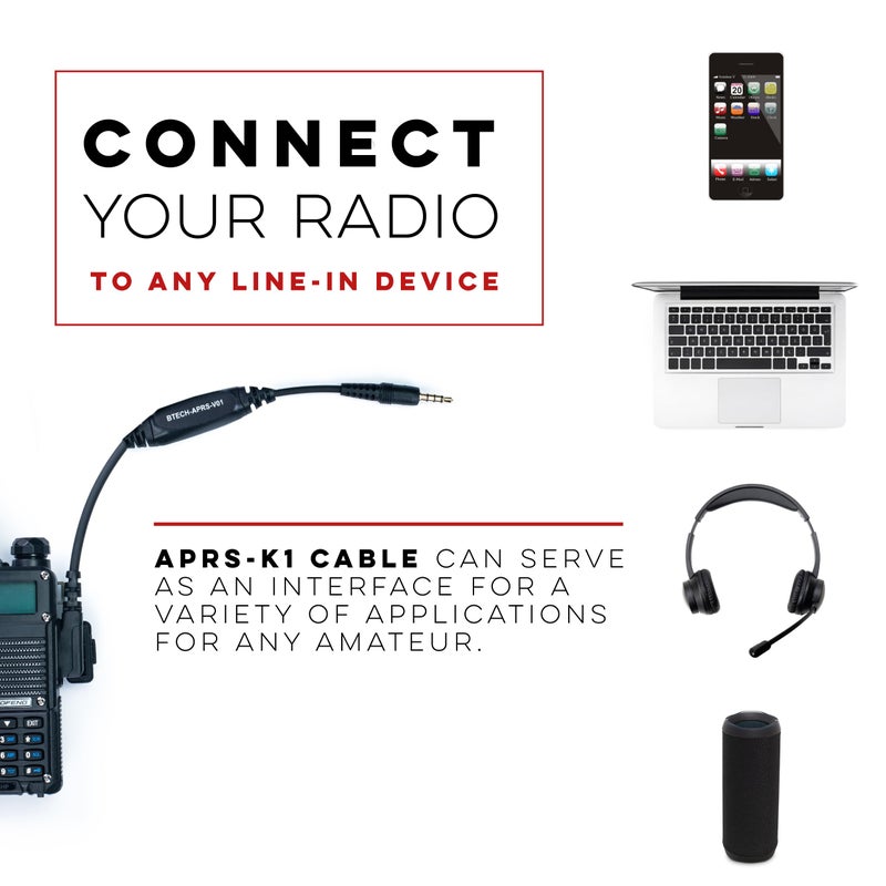 BTECH كابل واجهة صوتية عالمية متعددة الوظائف BTECH APRS-K1 - يدعم APRSpro و APRSDroid - متوافق مع أندرويد و iOS - يدعم BTECH و BaoFeng و TYT و Wouxun و AnyTone و Kenwood والمزيد - Image 2