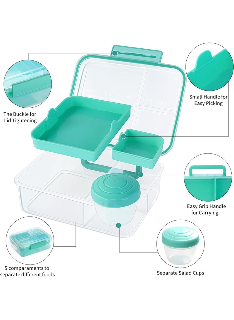 SYOSI Bento Lunch Box, Food Storage Container, 5 Compartment Leak Proof Reusable Meal Prep Box with Yogurt Cup BPA Free Freezer Safe for School Office Travel, 1 Set - Image 2