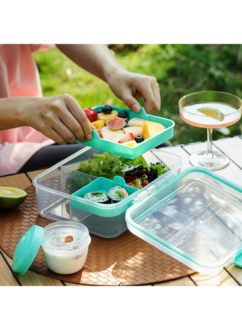 SYOSI Bento Lunch Box, Food Storage Container, 5 Compartment Leak Proof Reusable Meal Prep Box with Yogurt Cup BPA Free Freezer Safe for School Office Travel, 1 Set - Image 4